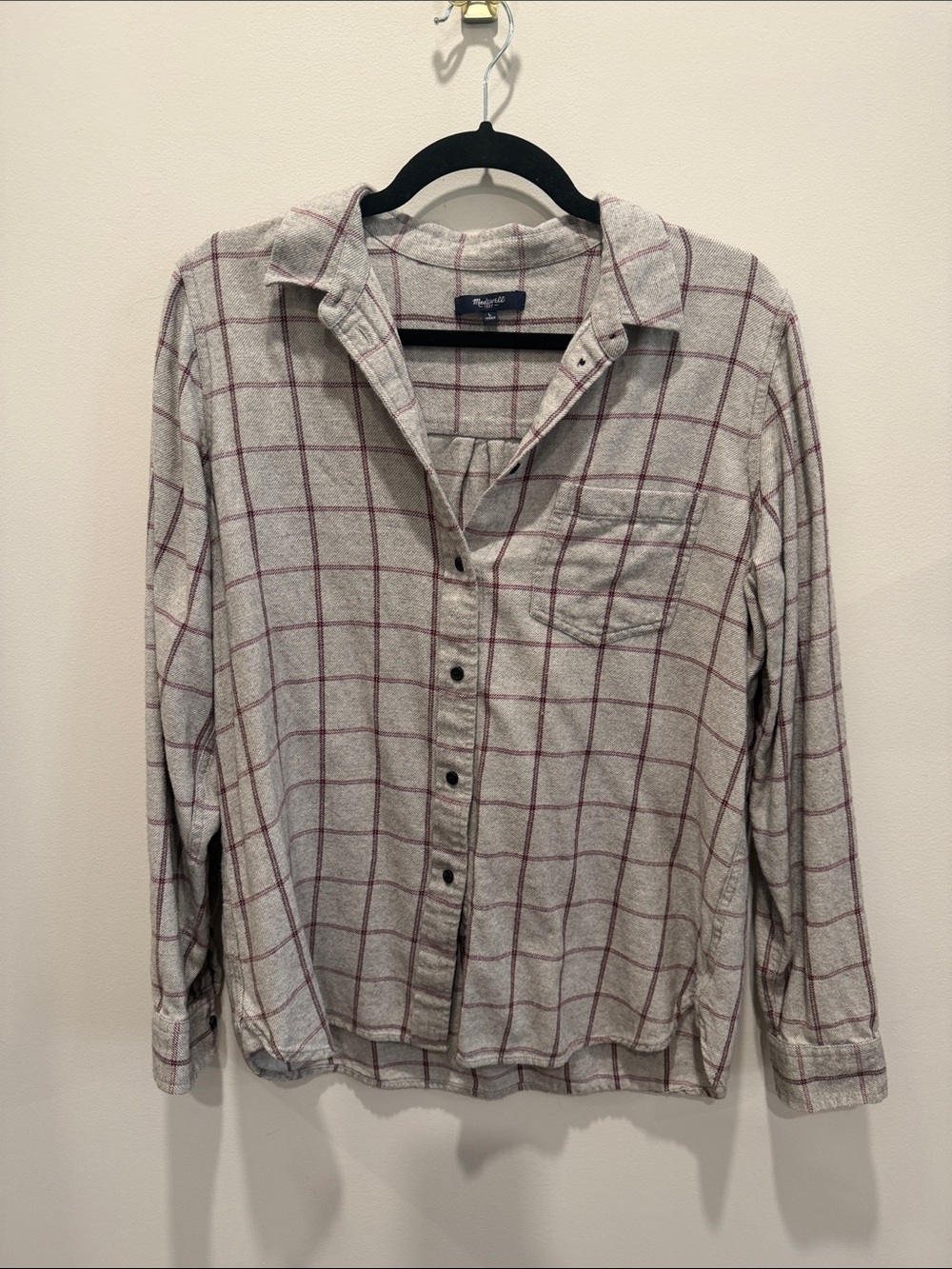 Madewell Grey Windowpane Light Weight Flannel Button-Up Shirt